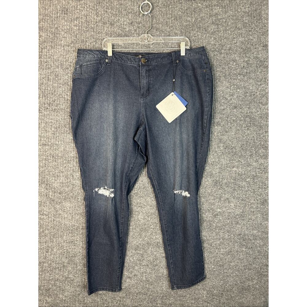 A3 Denim Womens Classic Skinny Jeans Plus Size 20W Blue Dark Wash Distressed